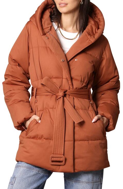 Avec Les Filles Jackets & Blazers - Avec Les Filles Belted Cedar Water Resistant Hooded Puffer Jacket Size S